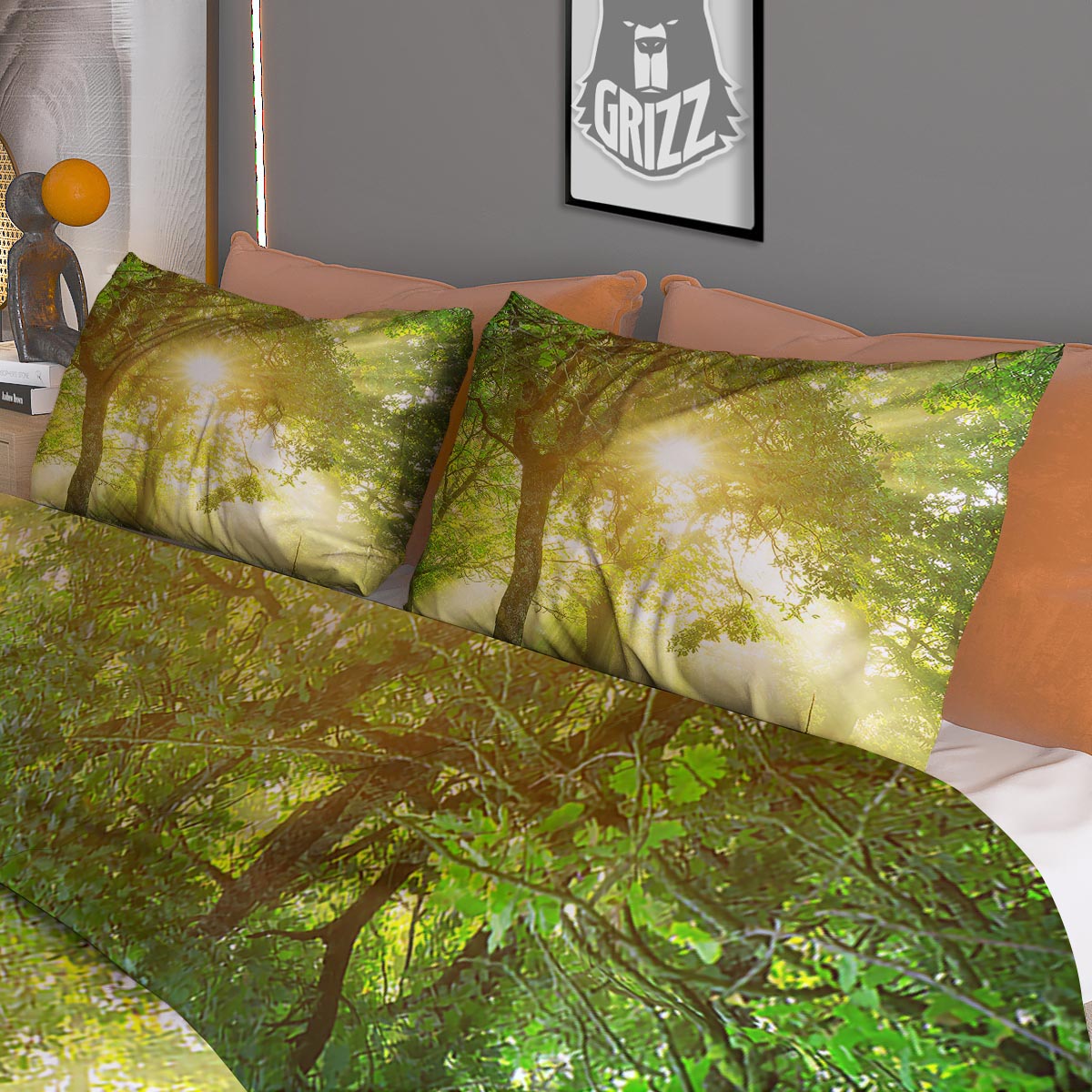 Forest Sunrise Print Duvet Cover Bedding Set