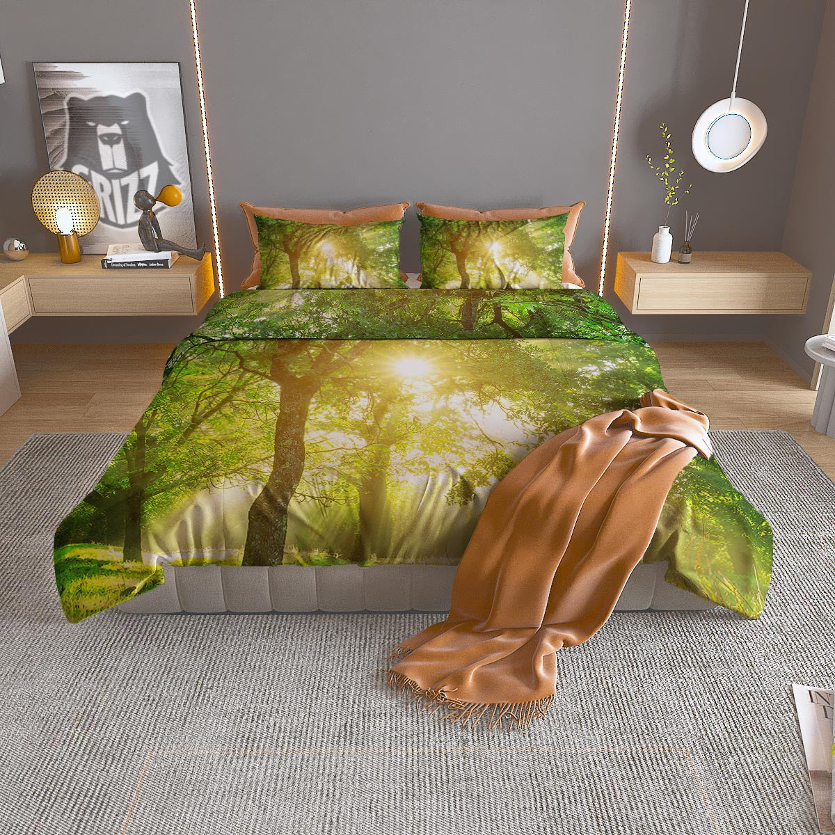 Forest Sunrise Print Duvet Cover Bedding Set