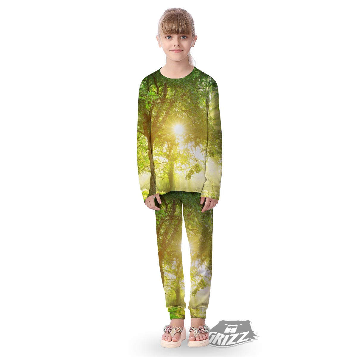 Forest Sunrise Print Kid's Pajamas-grizzshop