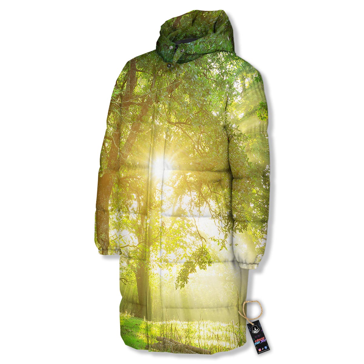 Forest Sunrise Print Long Down Jacket-grizzshop
