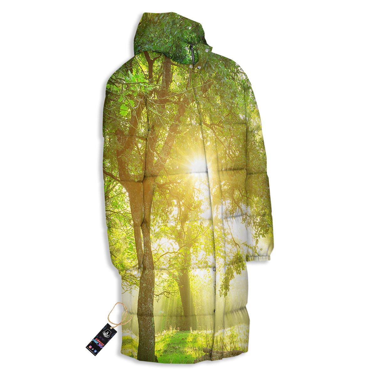 Forest Sunrise Print Long Down Jacket-grizzshop