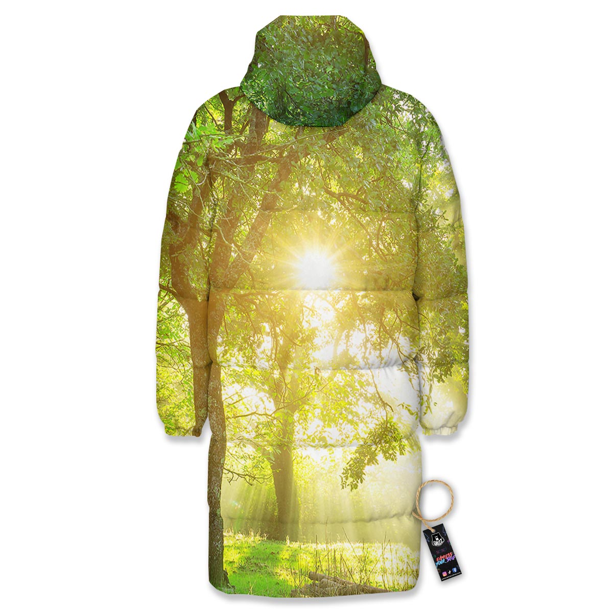 Forest Sunrise Print Long Down Jacket-grizzshop