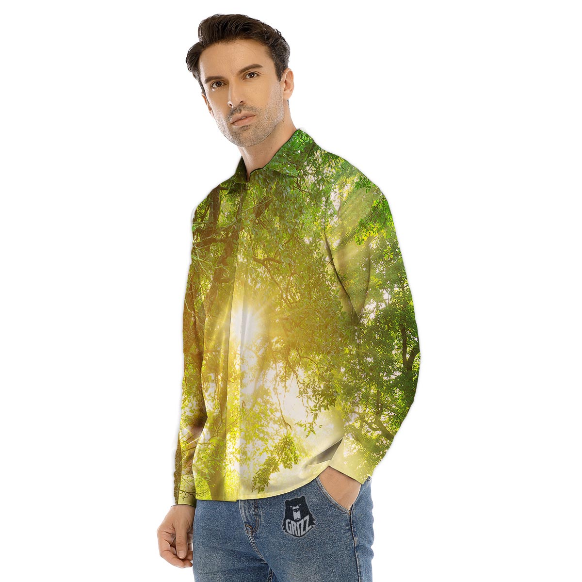 Forest Sunrise Print Men's Dress Shirts-grizzshop