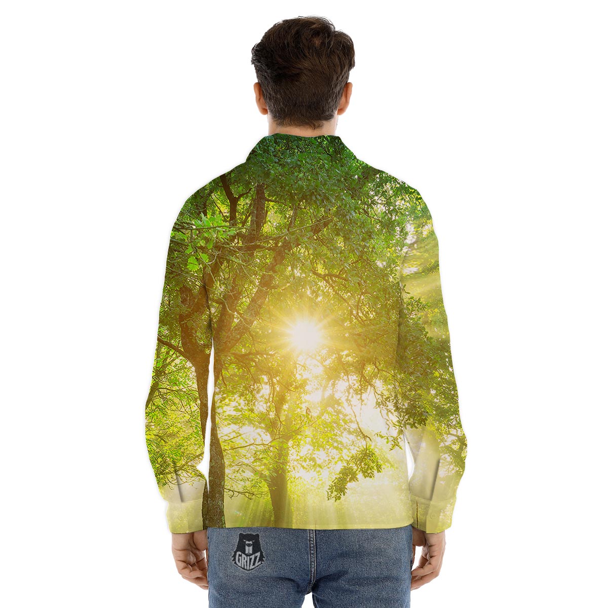 Forest Sunrise Print Men's Dress Shirts-grizzshop