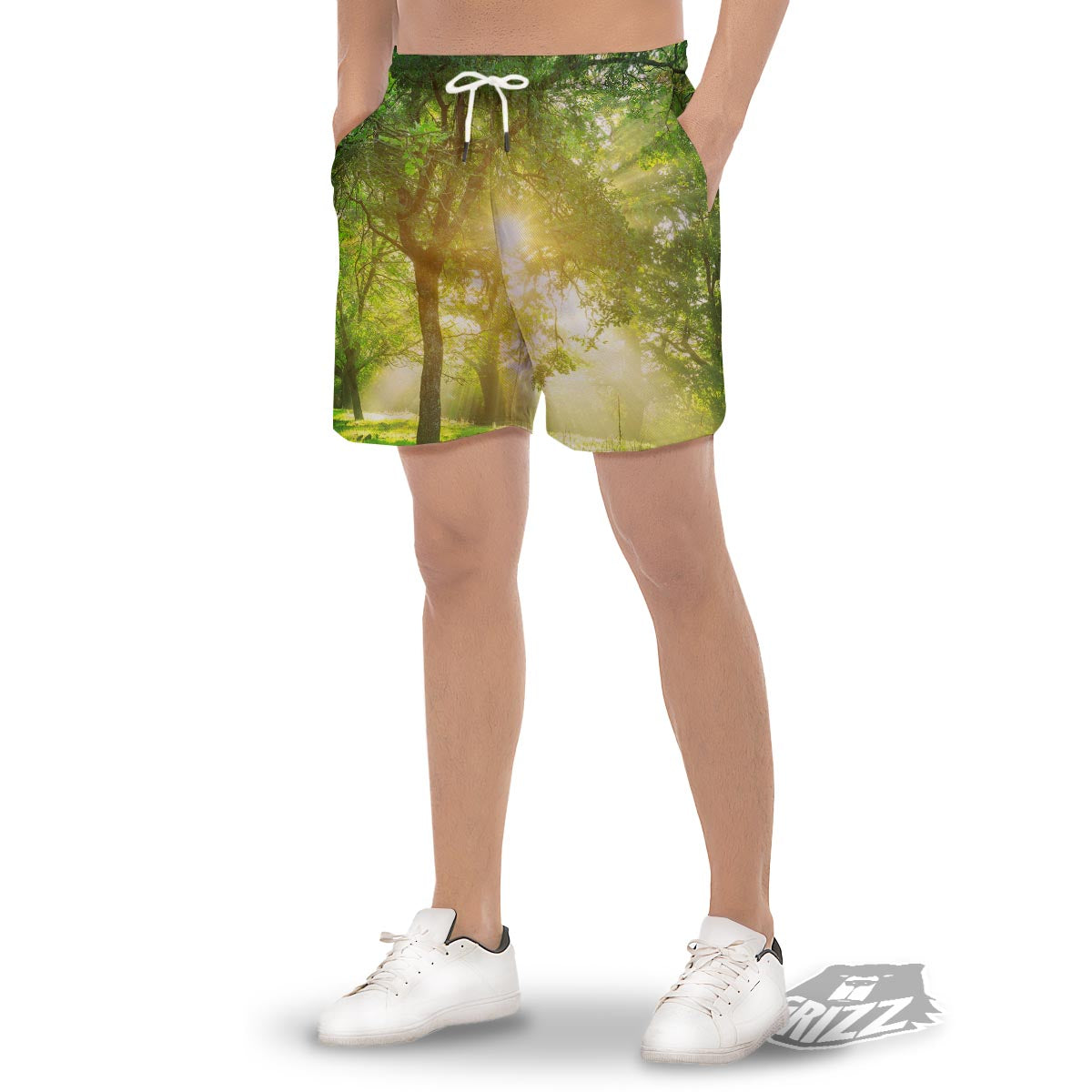 Forest Sunrise Print Men's Gym Shorts-grizzshop