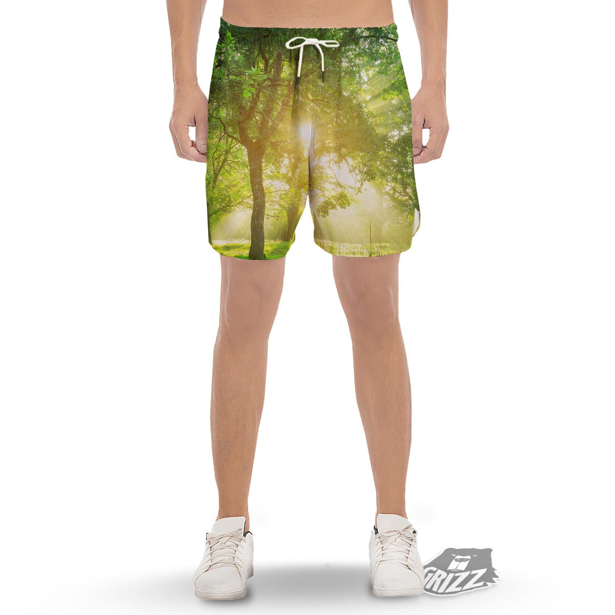 Forest Sunrise Print Men's Gym Shorts-grizzshop