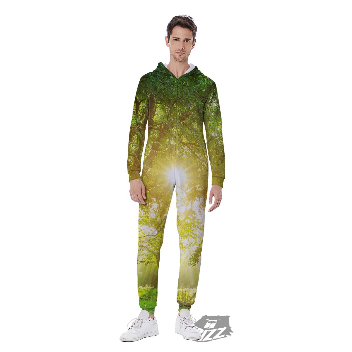 Forest Sunrise Print Men's Jumpsuit-grizzshop