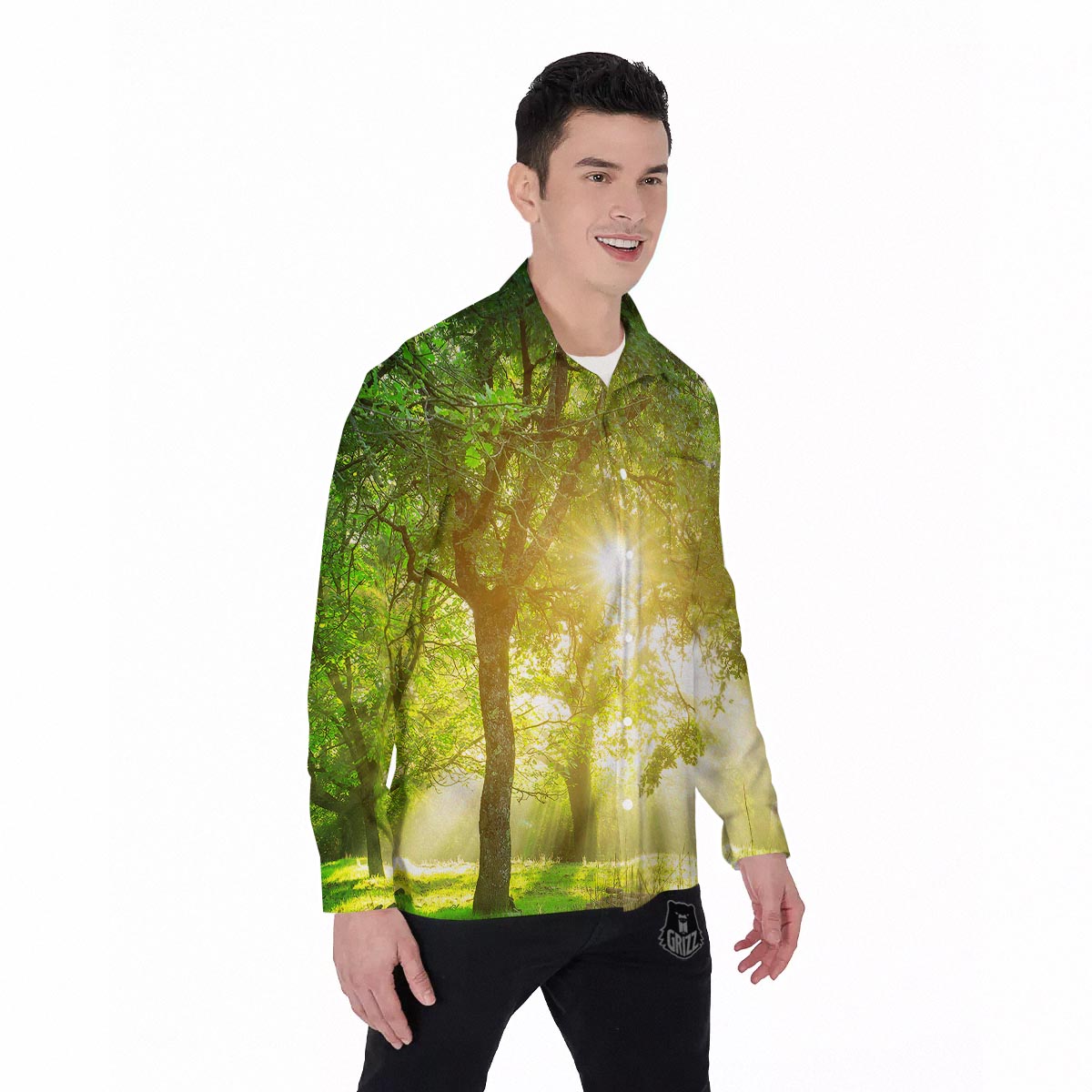 Forest Sunrise Print Men's Long Sleeve Shirts-grizzshop