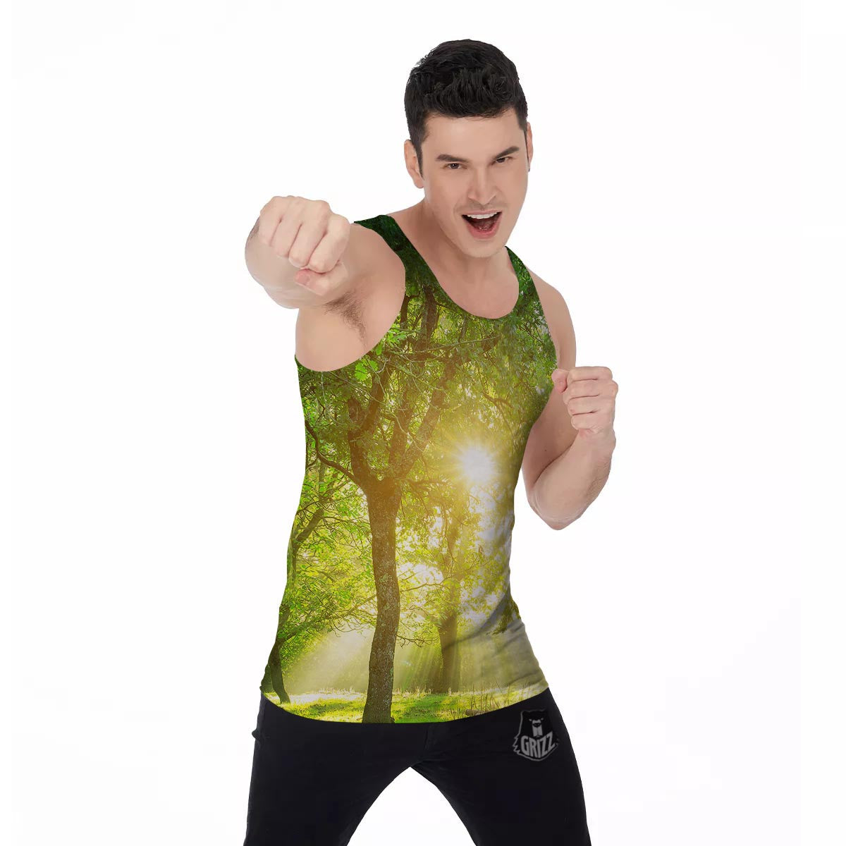 Forest Sunrise Print Men's Tank Top-grizzshop