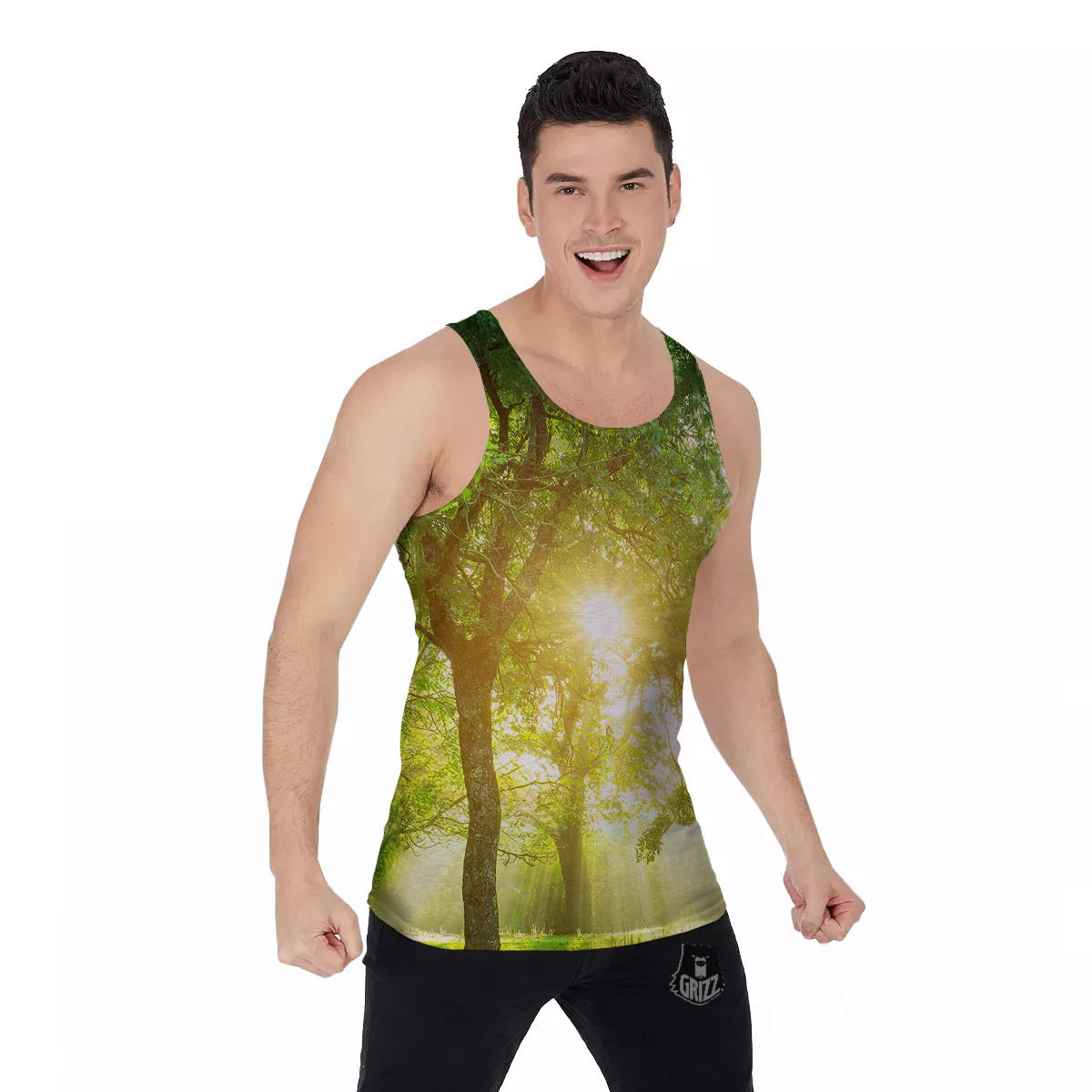Forest Sunrise Print Men's Tank Top-grizzshop