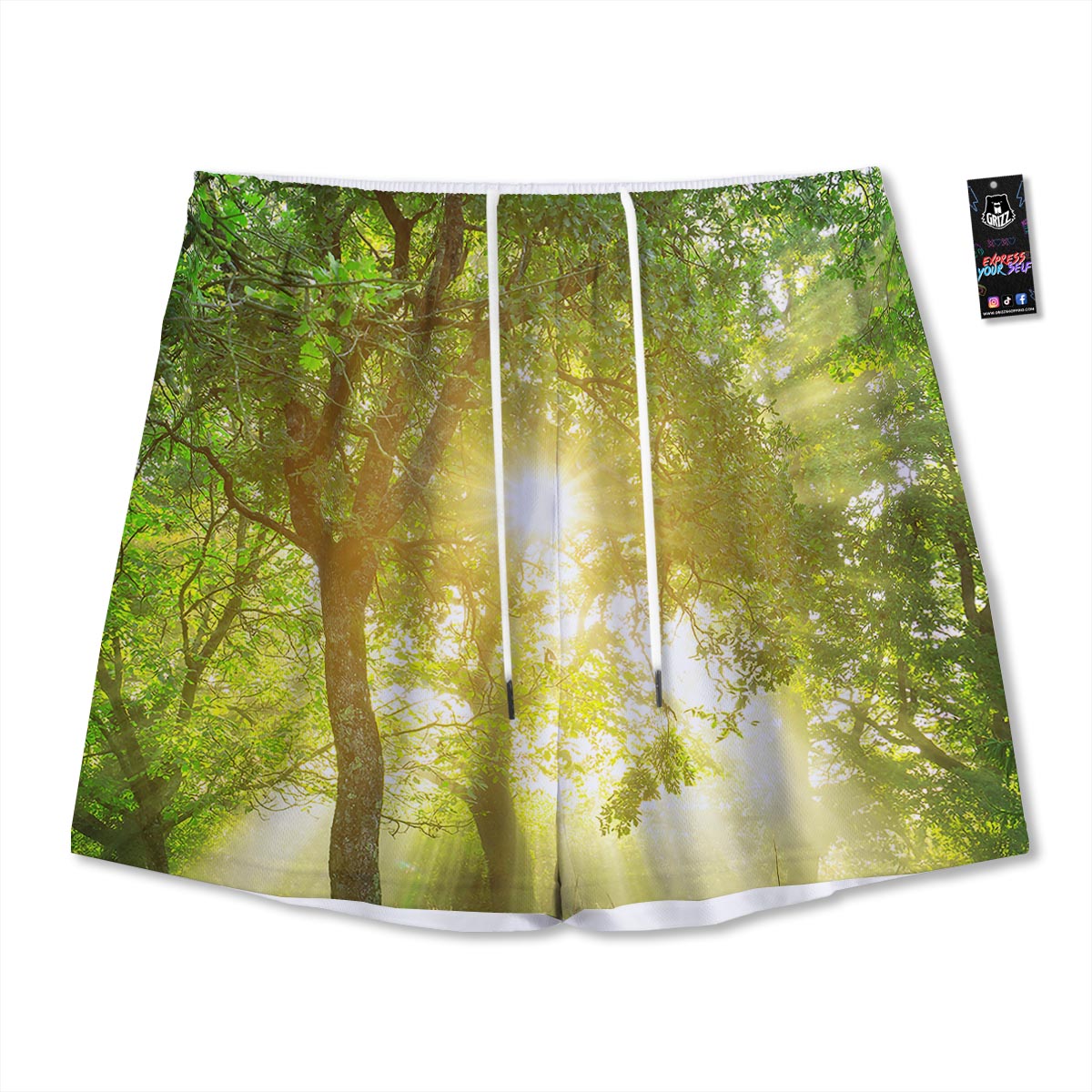 Forest Sunrise Print Mesh Shorts