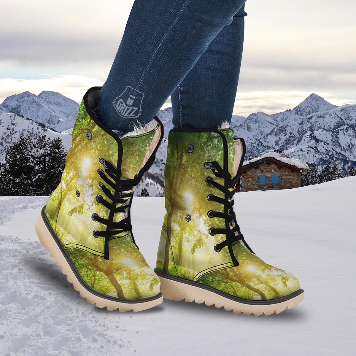 Forest Sunrise Print Snow Boots-grizzshop