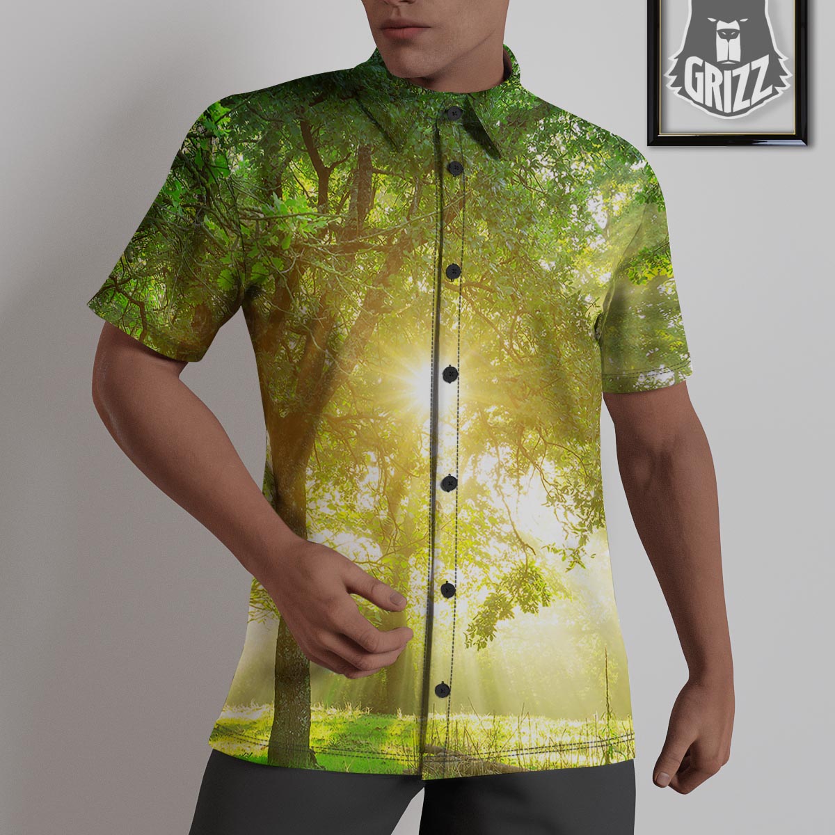 Forest Sunrise Print Untucked Shirts-grizzshop