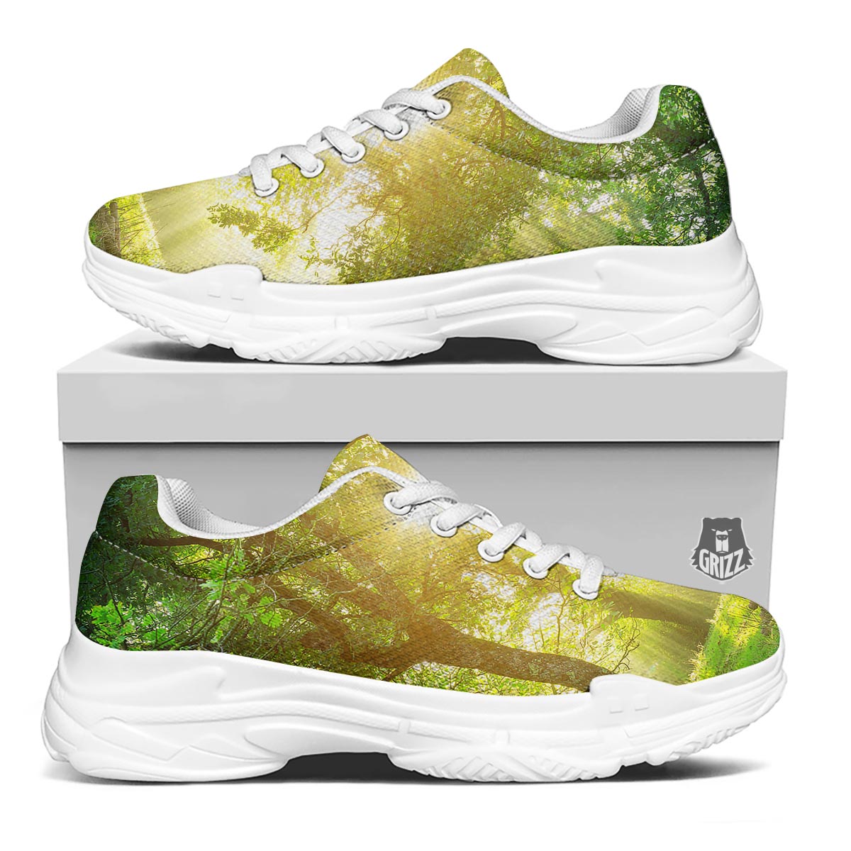 Forest Sunrise Print White Chunky Shoes-grizzshop