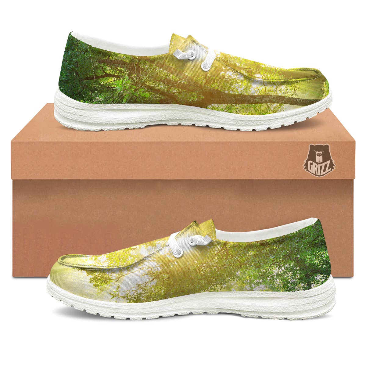 Forest Sunrise Print White Loafers-grizzshop