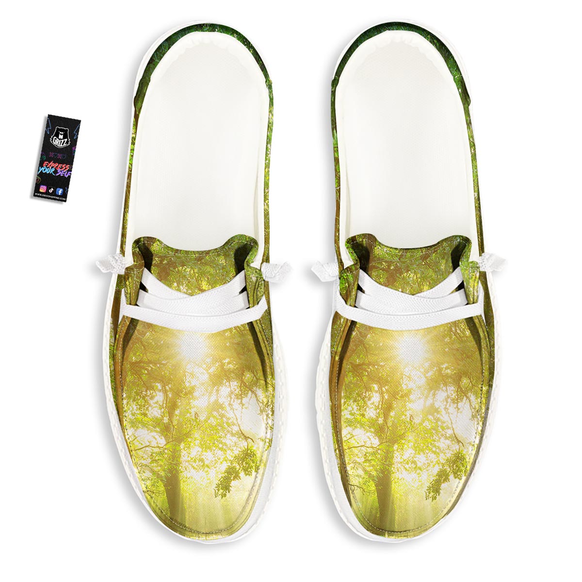 Forest Sunrise Print White Loafers-grizzshop