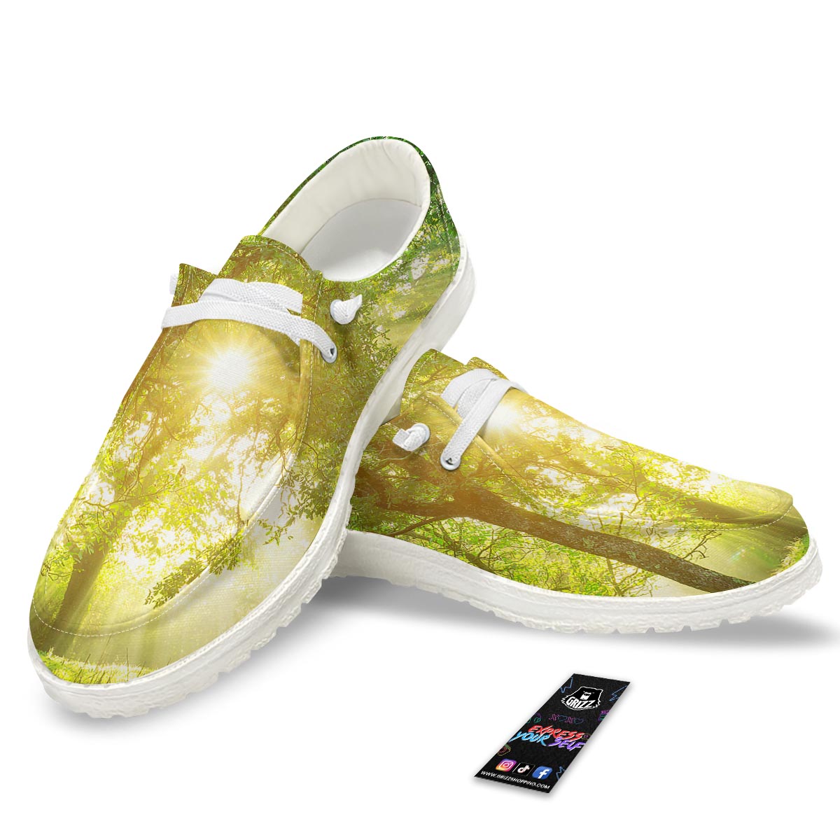 Forest Sunrise Print White Loafers-grizzshop