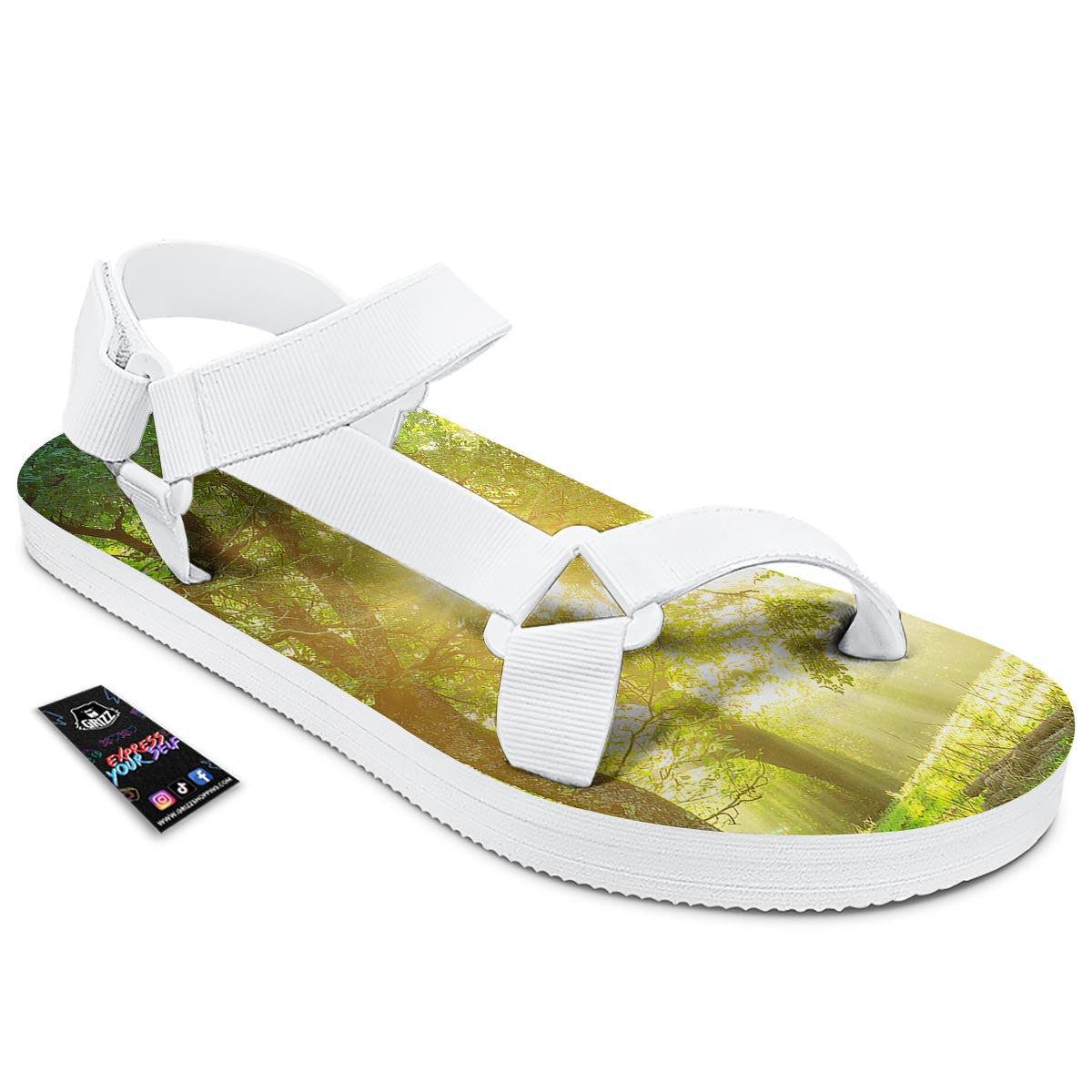 Forest Sunrise Print White Open Toe Sandals-grizzshop