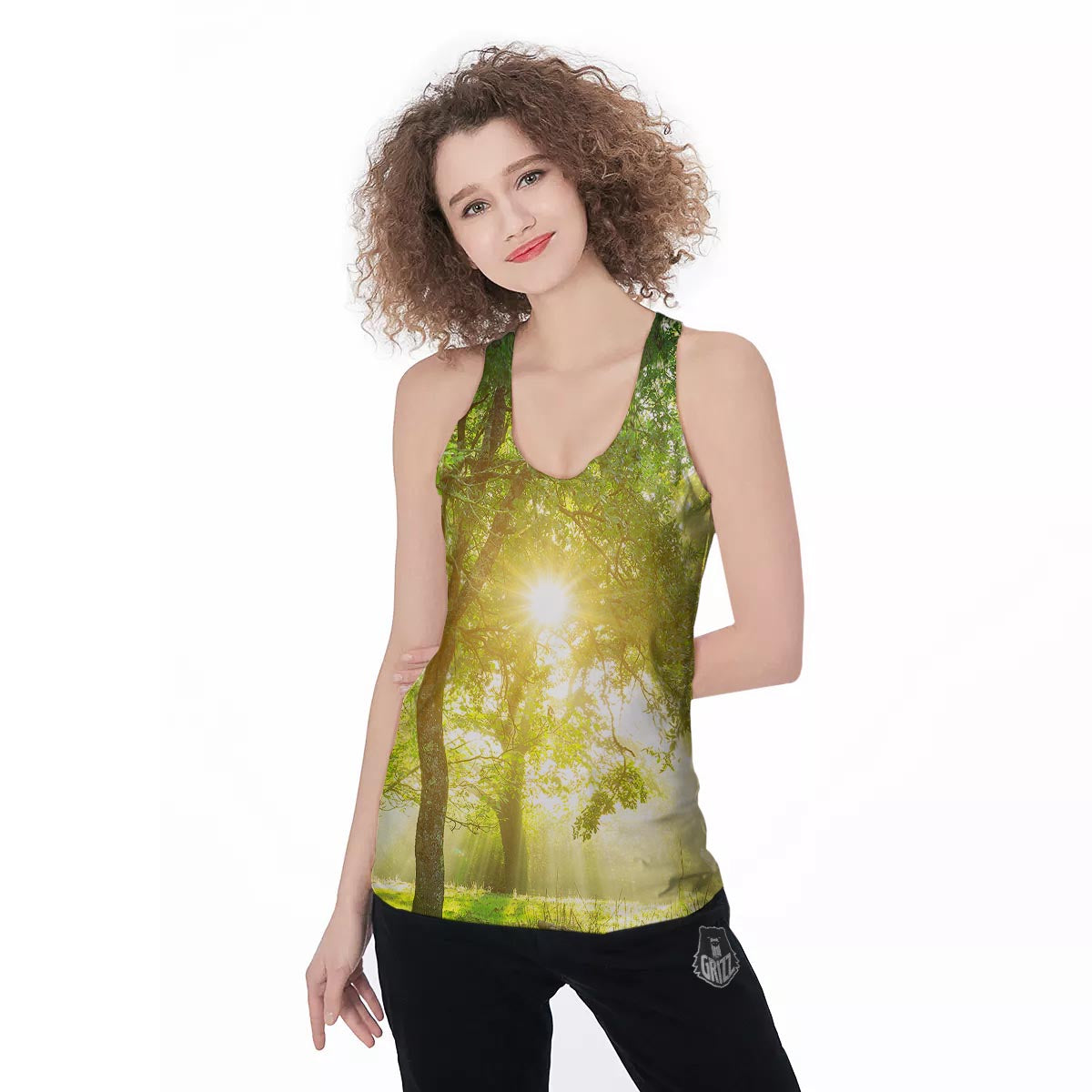Forest Sunrise Print Women's Racerback Tank Top-grizzshop