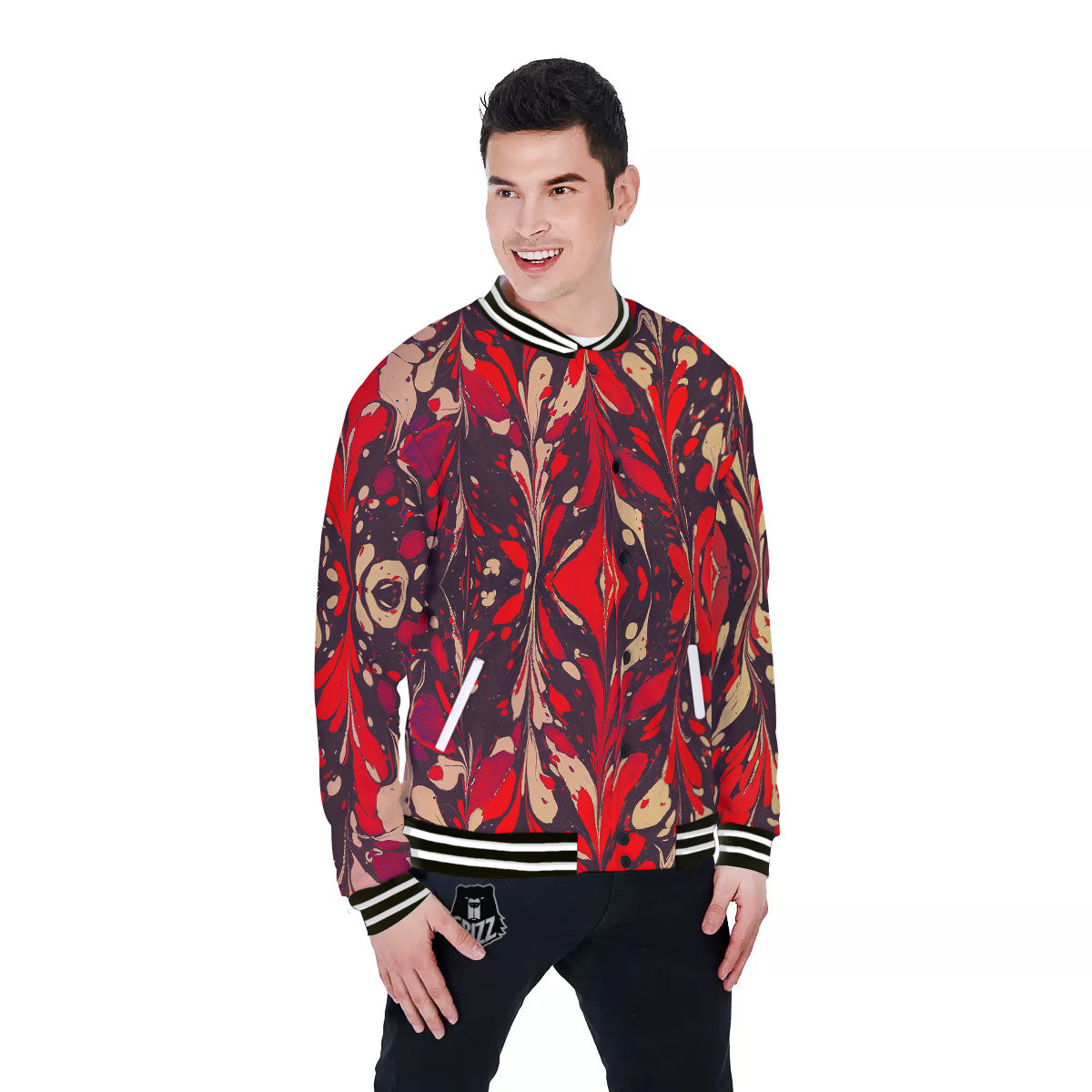 Formed Psychedelic Print Pattern Baseball Jacket-grizzshop