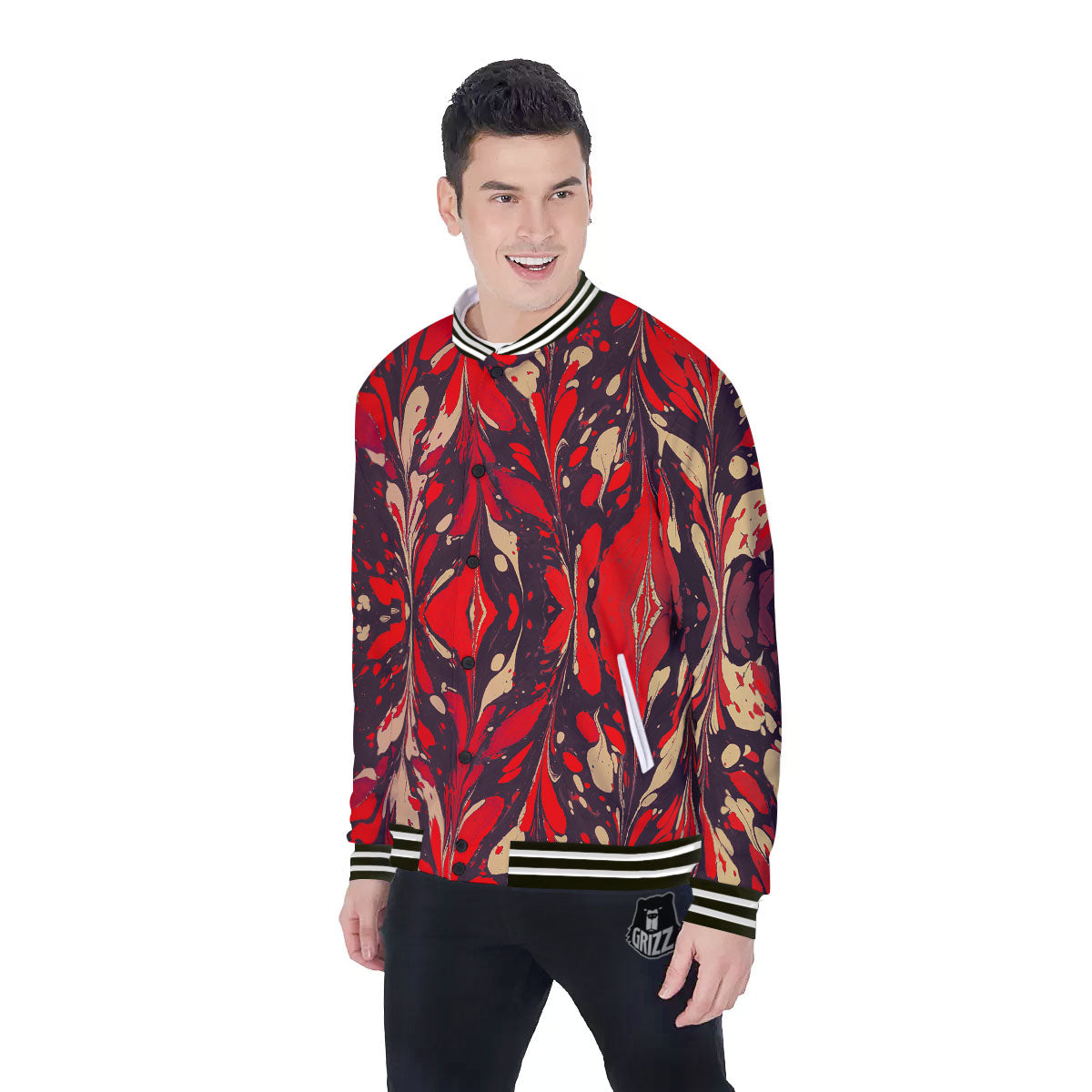 Formed Psychedelic Print Pattern Baseball Jacket-grizzshop