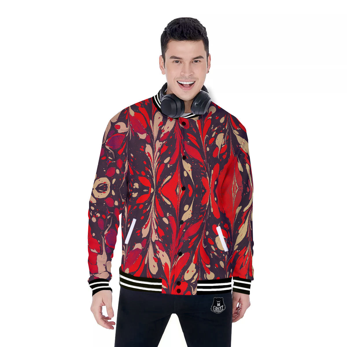 Formed Psychedelic Print Pattern Baseball Jacket-grizzshop