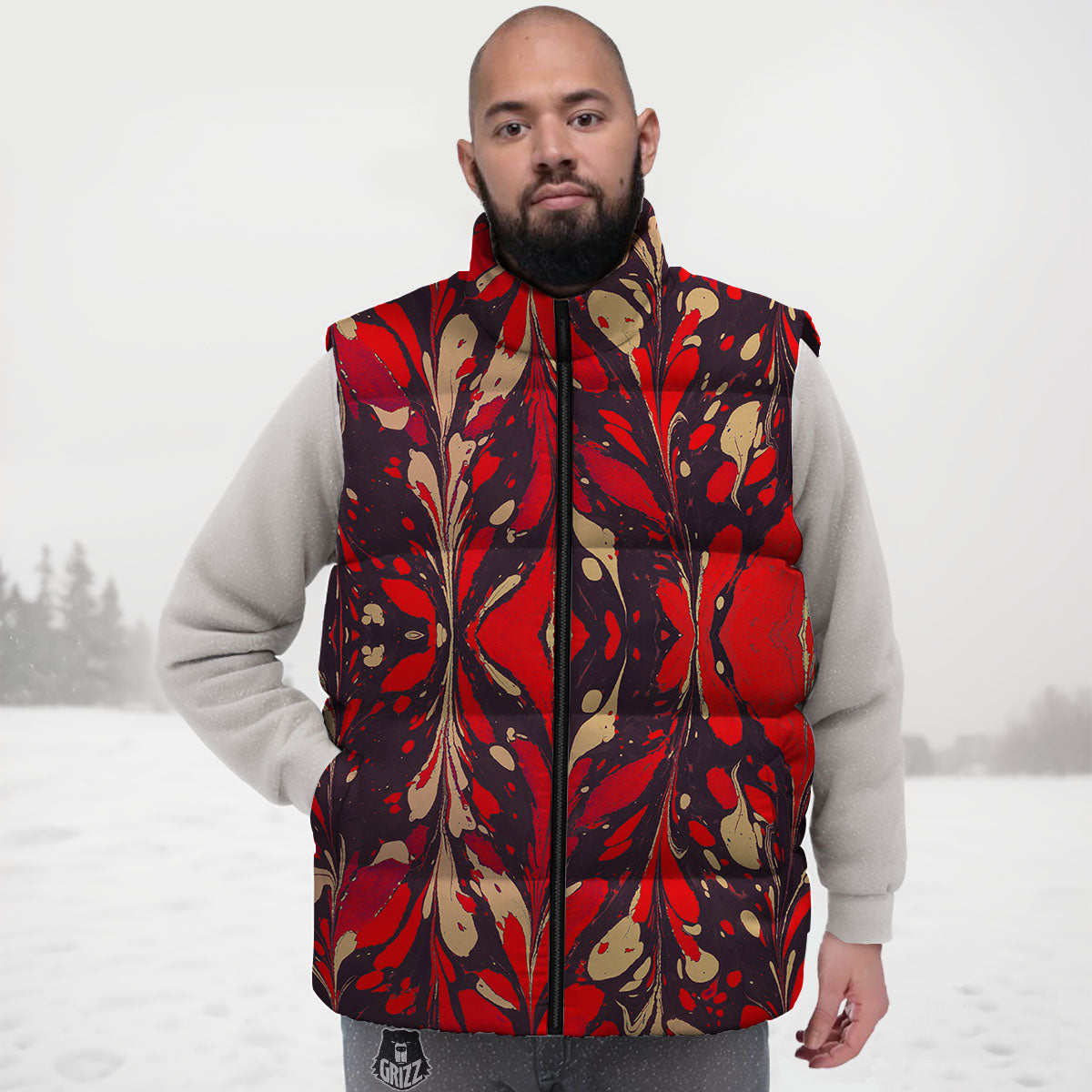 Formed Psychedelic Print Pattern Down Vest