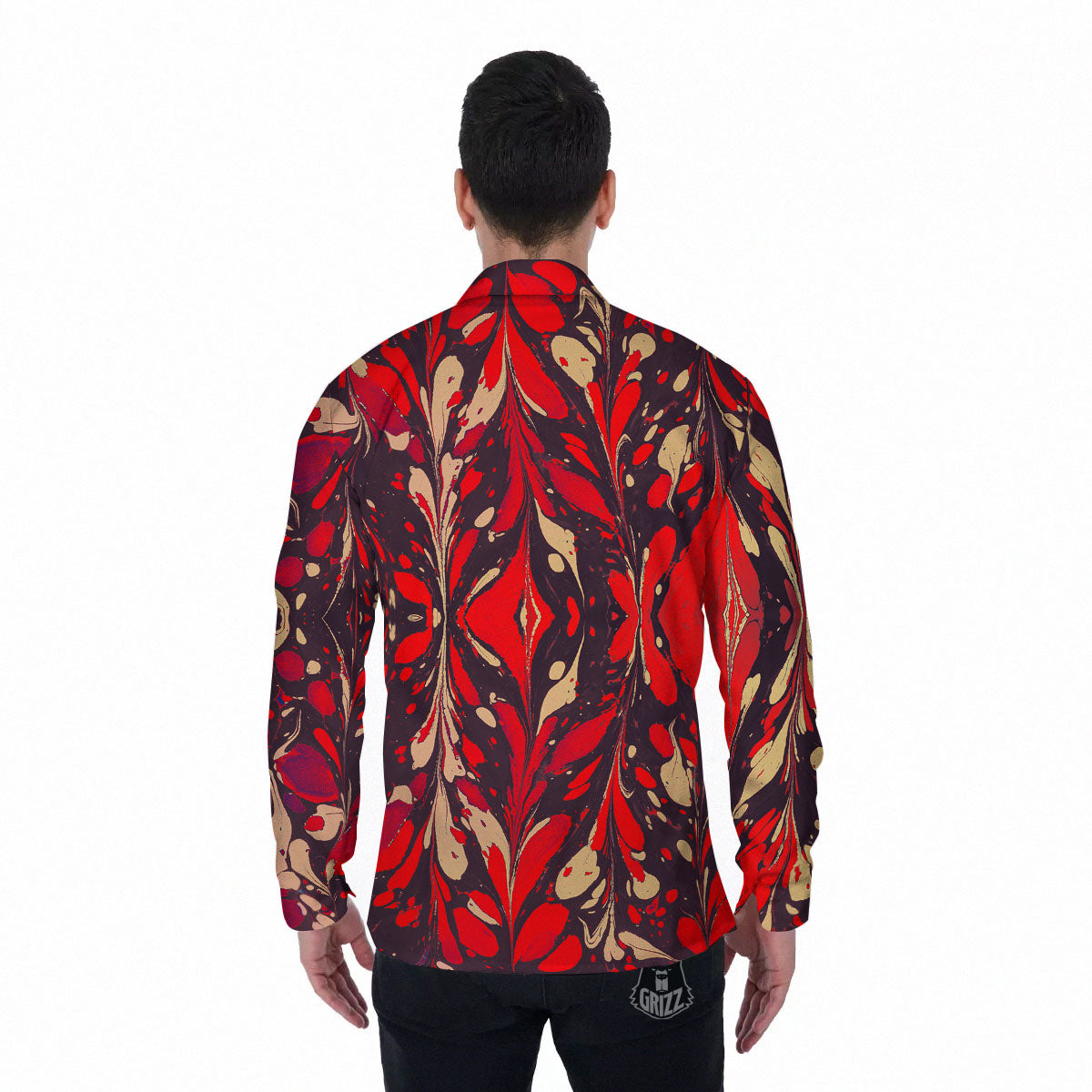 Formed Psychedelic Print Pattern Men's Long Sleeve Shirts-grizzshop