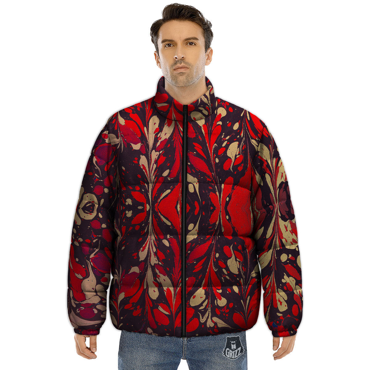 Formed Psychedelic Print Pattern Puffer Jacket-grizzshop
