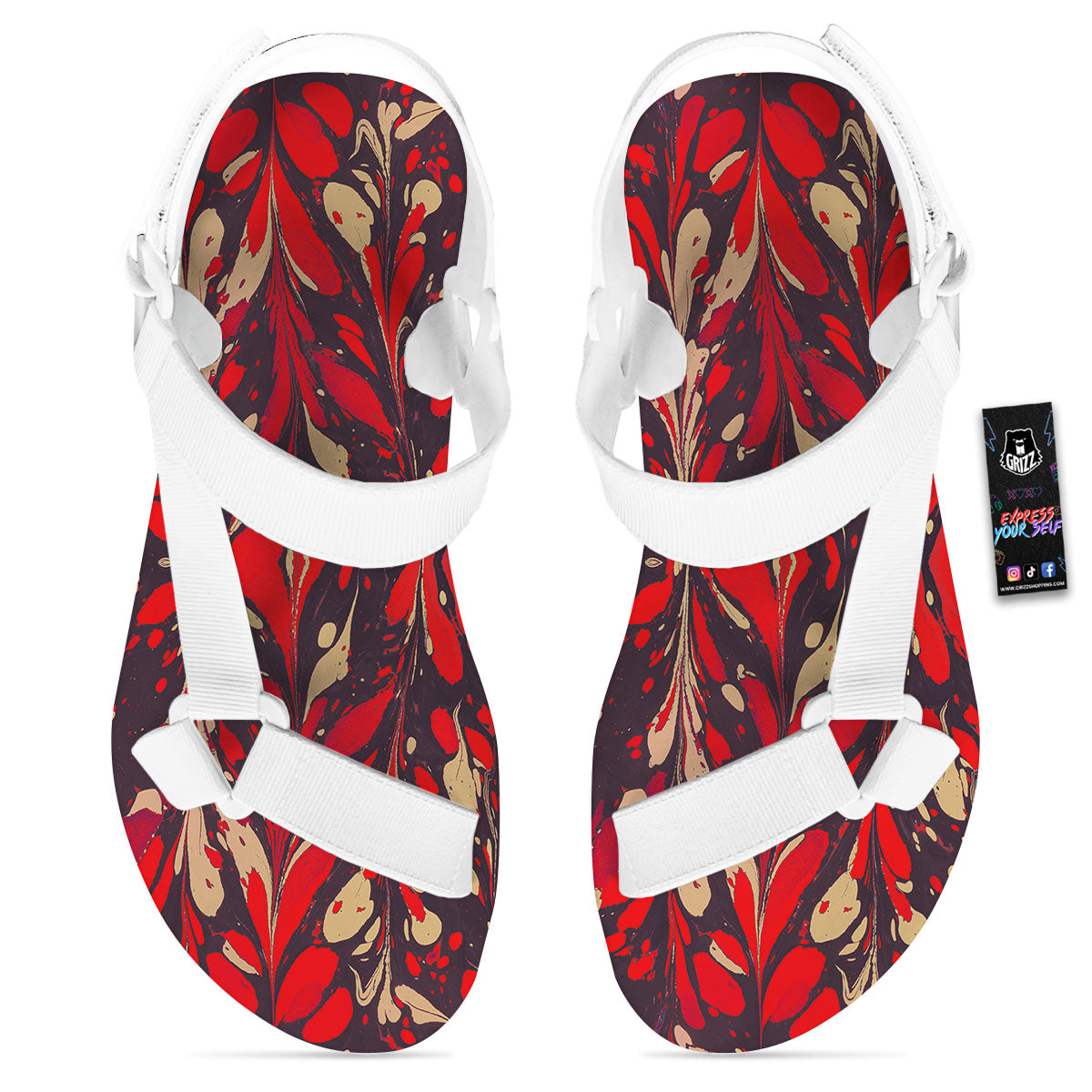 Formed Psychedelic Print Pattern White Open Toe Sandals-grizzshop