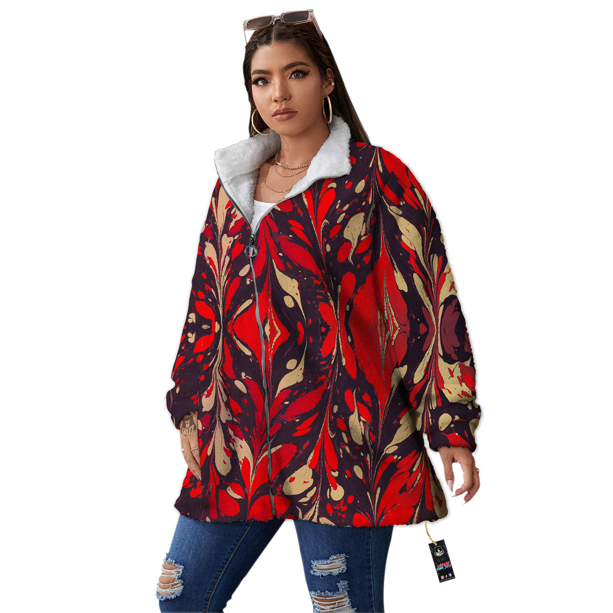 Formed Psychedelic Print Pattern Women's Sherpa Jacket-grizzshop