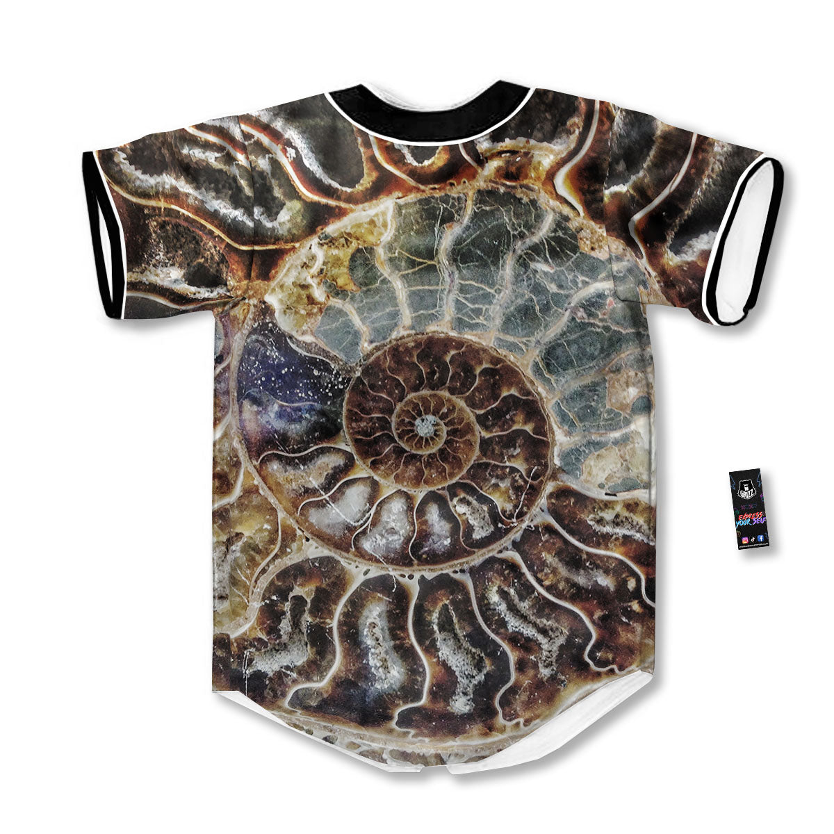Fossil Ammonite Print Baseball Jersey-grizzshop