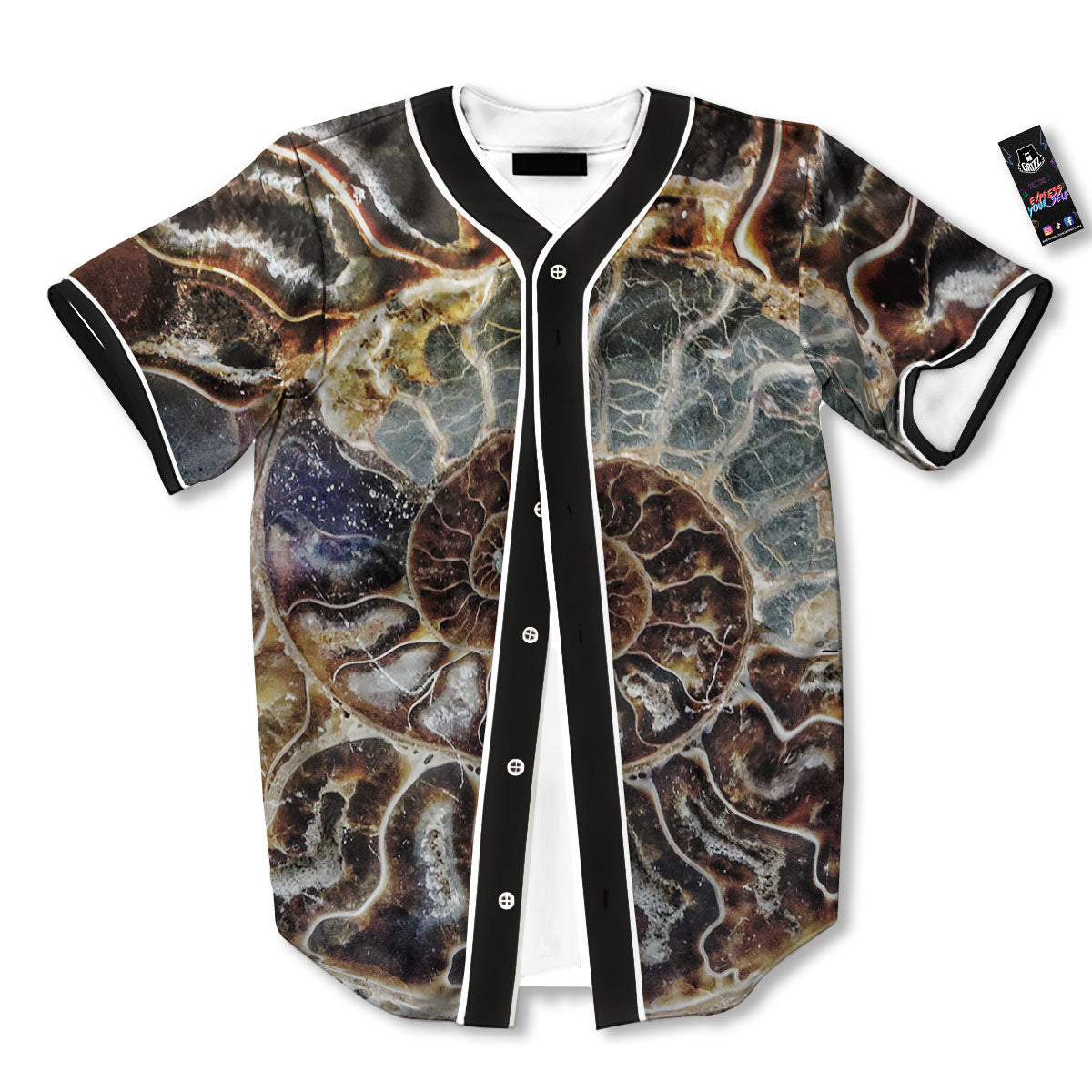 Fossil Ammonite Print Baseball Jersey-grizzshop