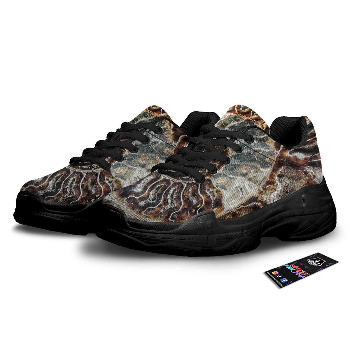 Fossil Ammonite Print Black Chunky Shoes-grizzshop