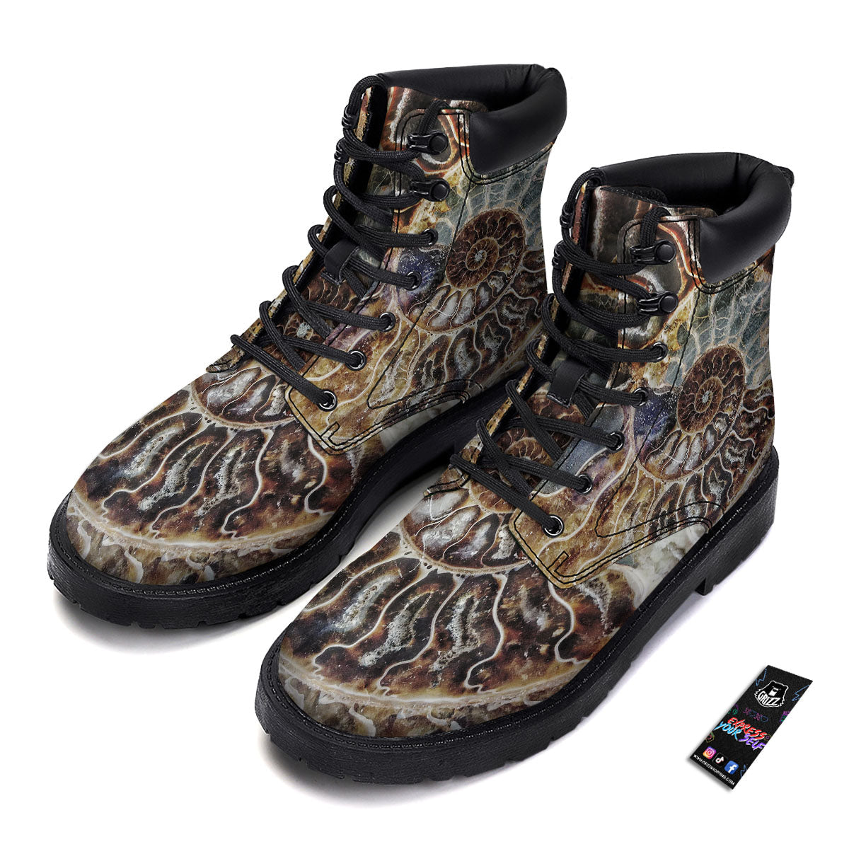 Fossil Ammonite Print Boots-grizzshop