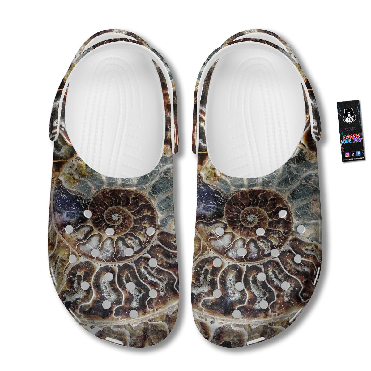 Fossil Ammonite Print Clog-grizzshop