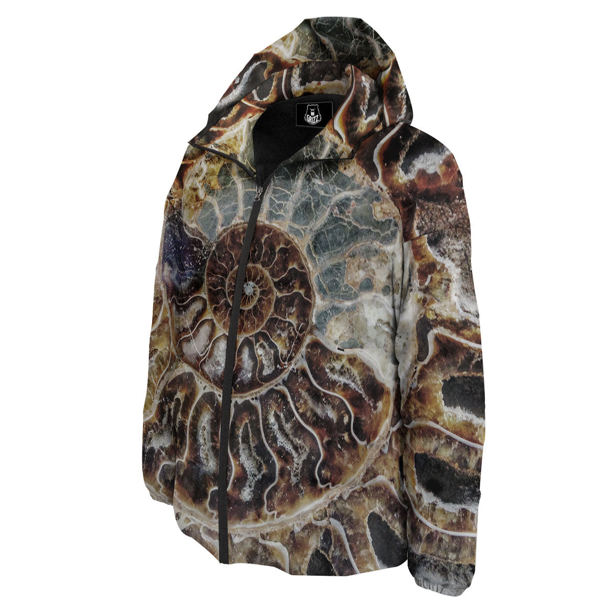 Fossil Ammonite Print Down Jacket-grizzshop