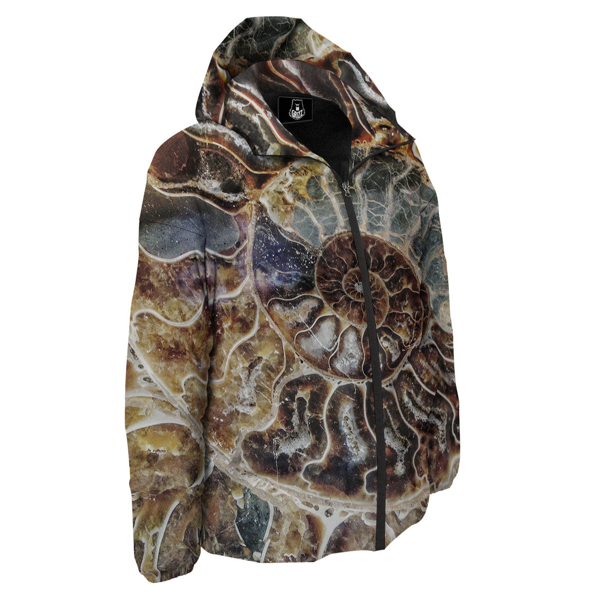 Fossil Ammonite Print Down Jacket-grizzshop