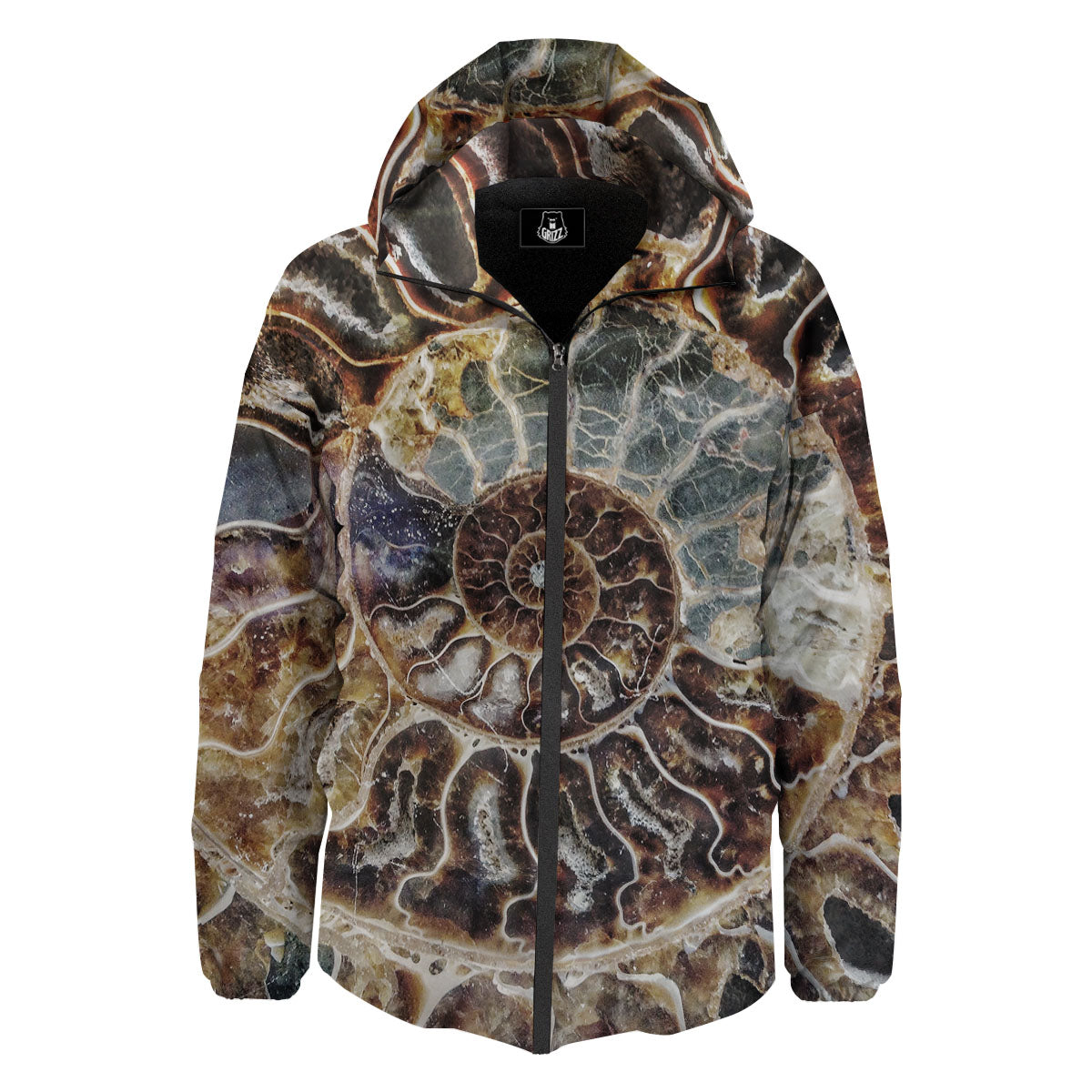 Fossil Ammonite Print Down Jacket-grizzshop