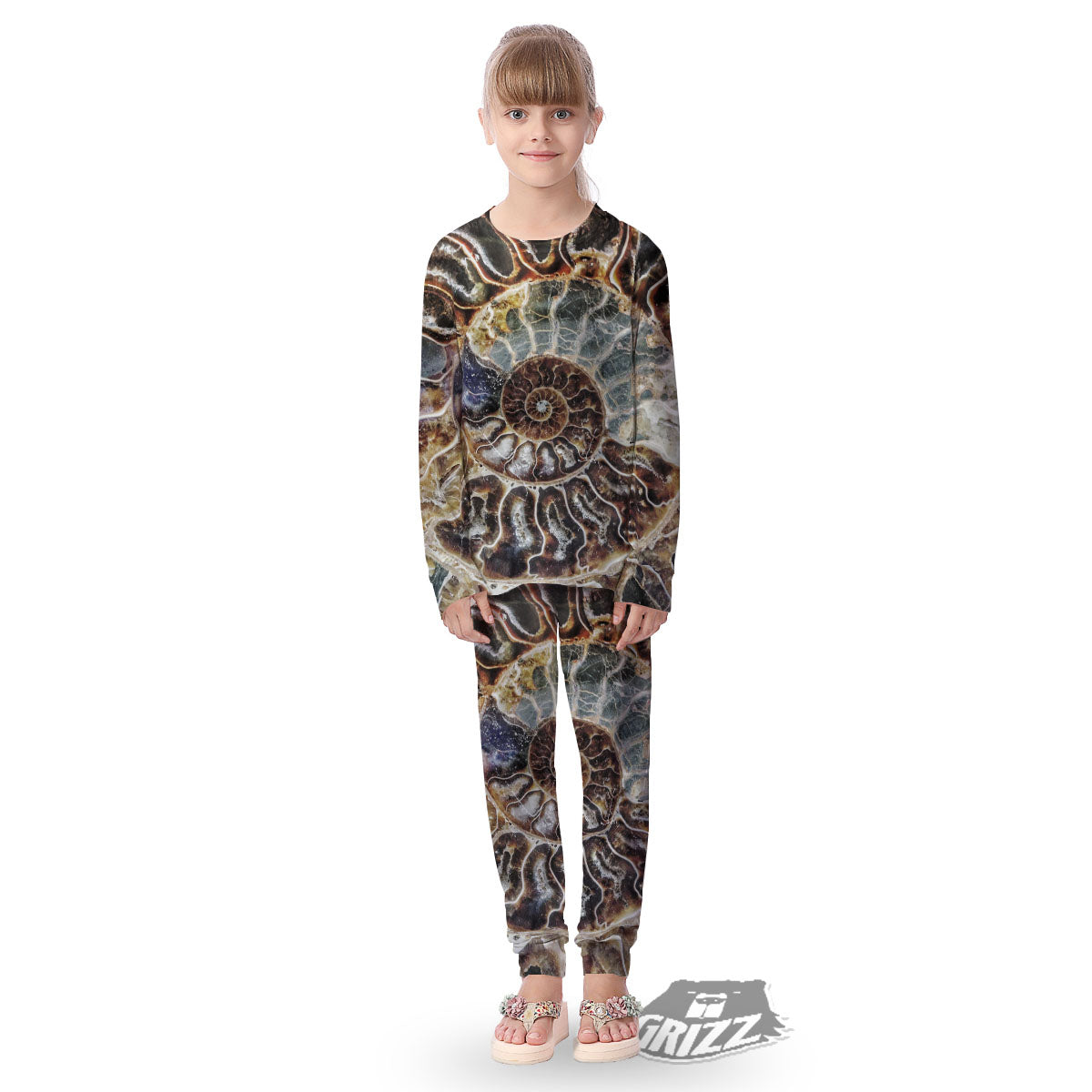Fossil Ammonite Print Kid's Pajamas-grizzshop