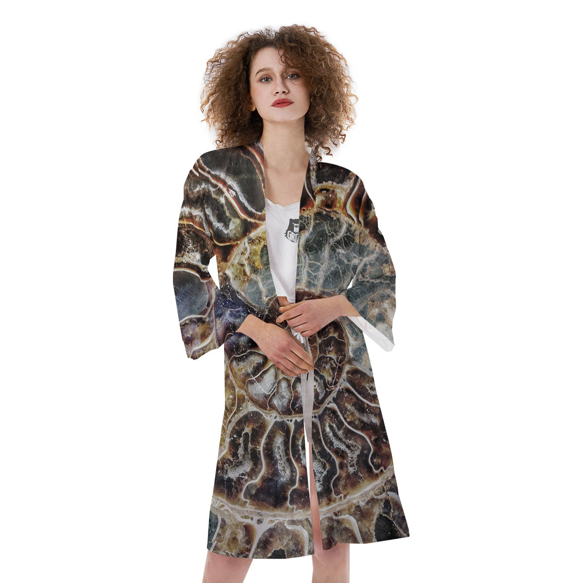 Fossil Ammonite Print Kimono-grizzshop