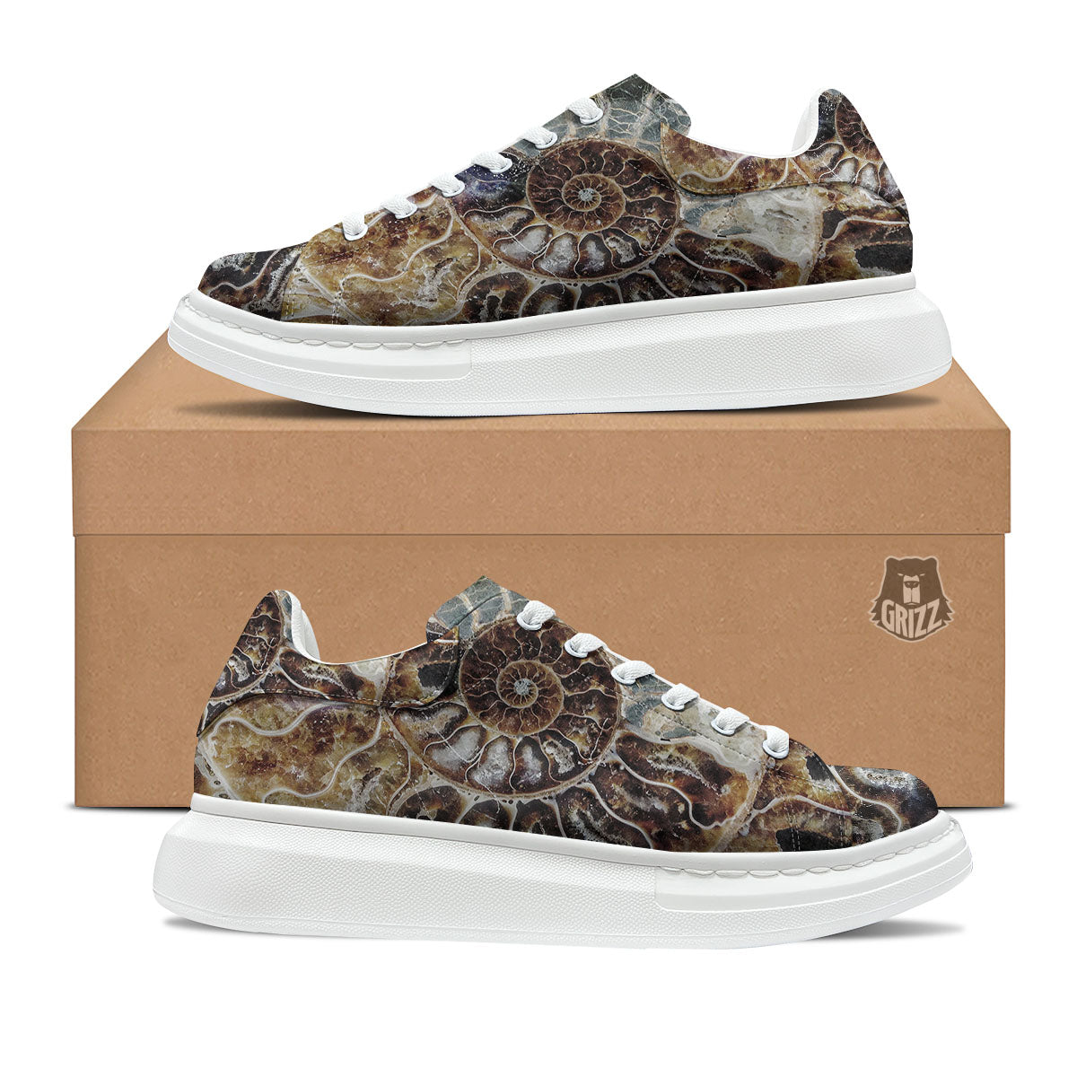 Fossil Ammonite Print Platform Shoes-grizzshop