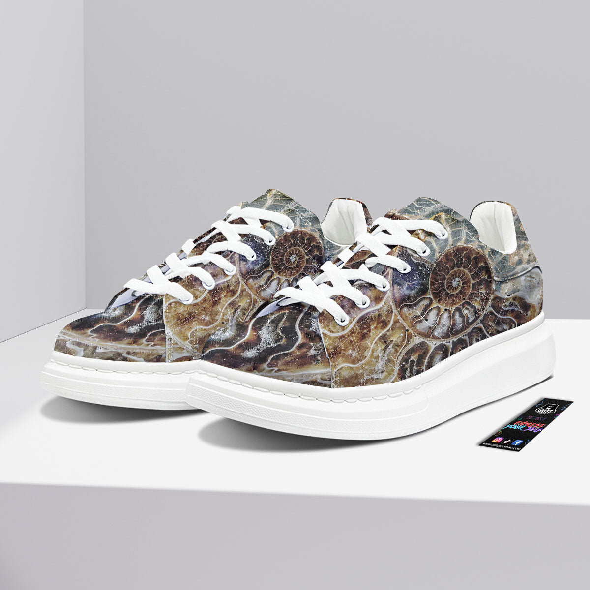 Fossil Ammonite Print Platform Shoes-grizzshop