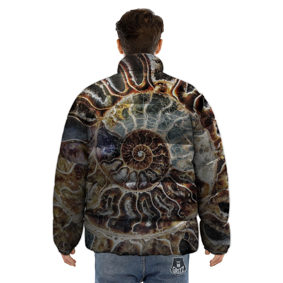 Fossil Ammonite Print Puffer Jacket-grizzshop