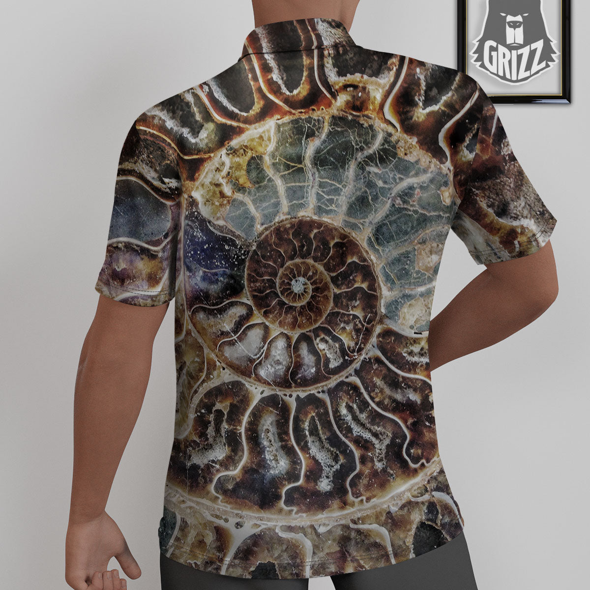 Fossil Ammonite Print Untucked Shirts-grizzshop