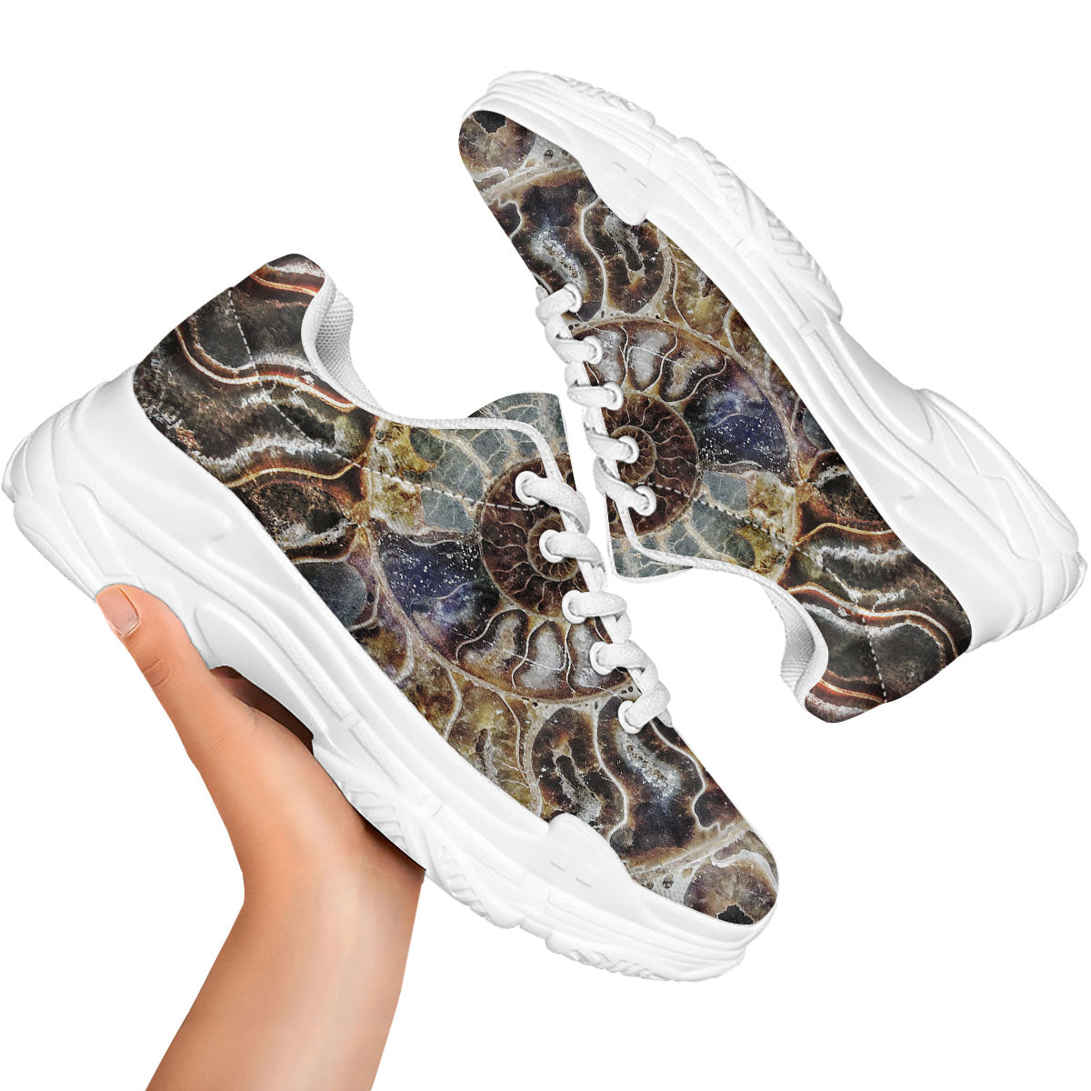 Fossil Ammonite Print White Chunky Shoes-grizzshop
