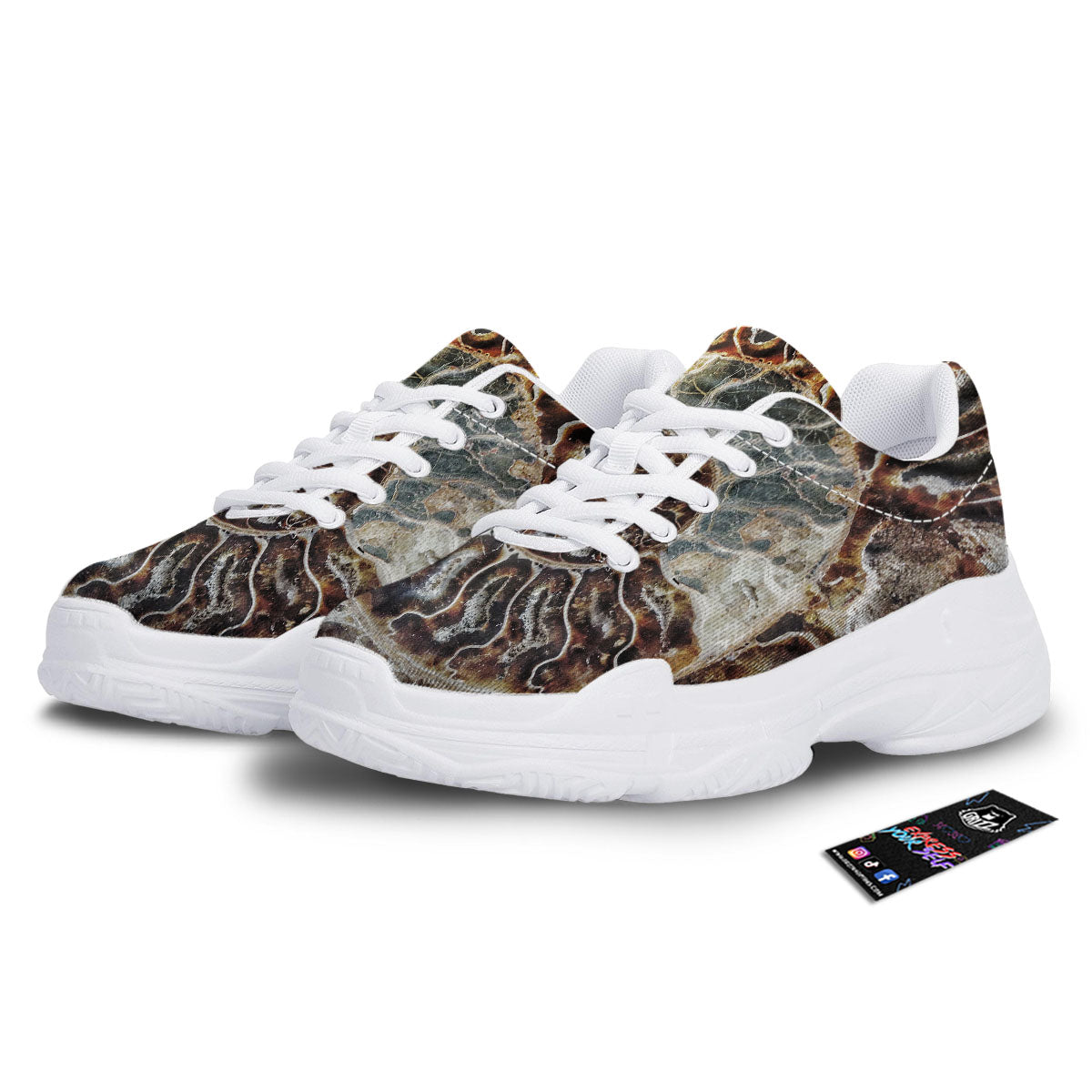Fossil Ammonite Print White Chunky Shoes-grizzshop
