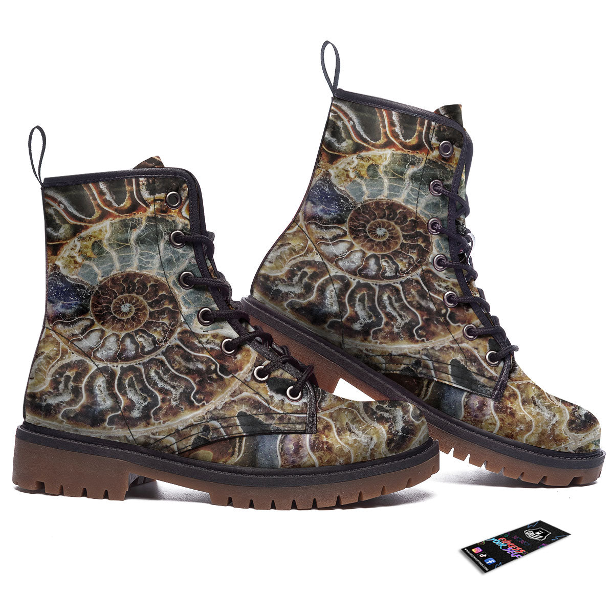 Fossil Ammonite Print Work Boots-grizzshop