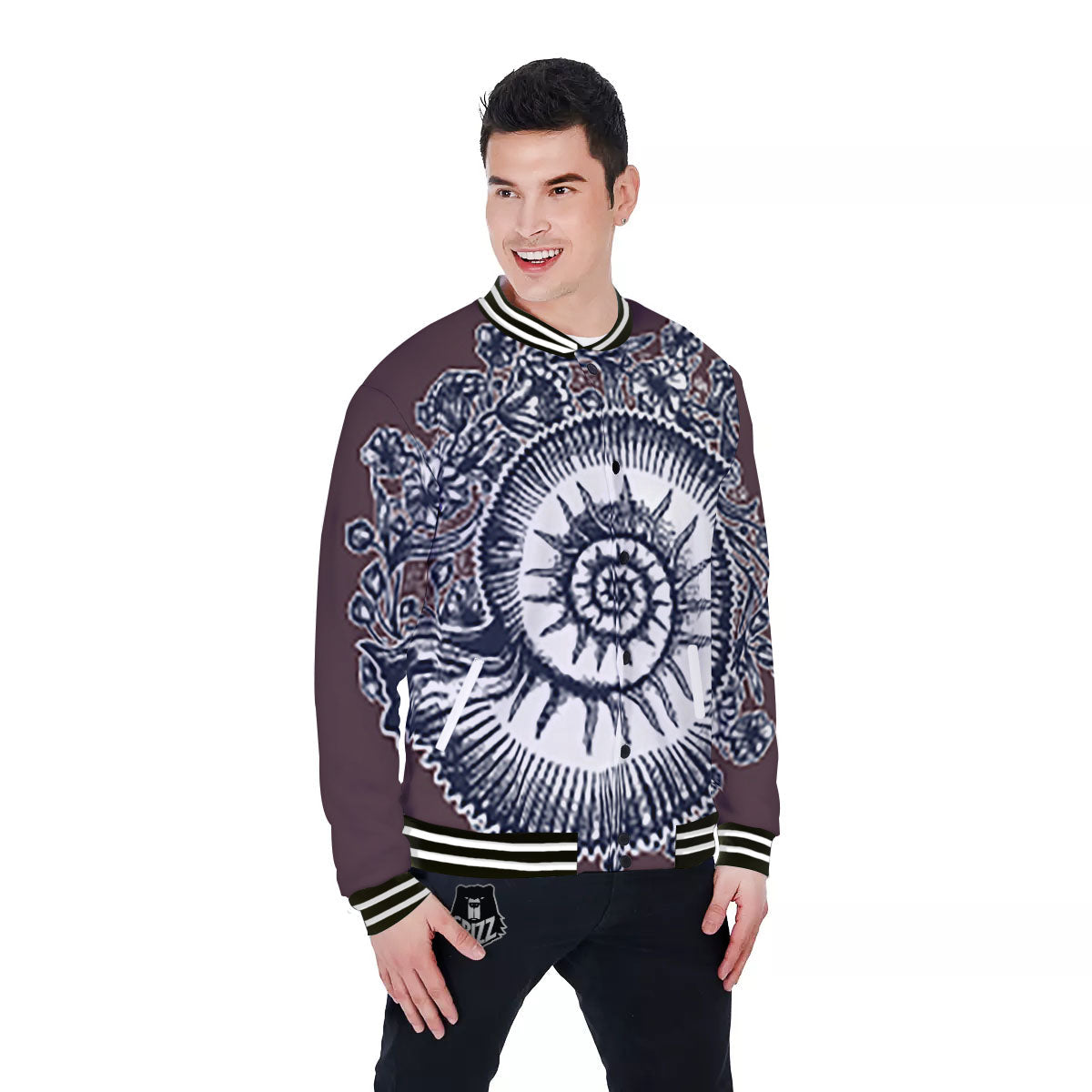 Fossil Ammonite Shell Print Baseball Jacket-grizzshop