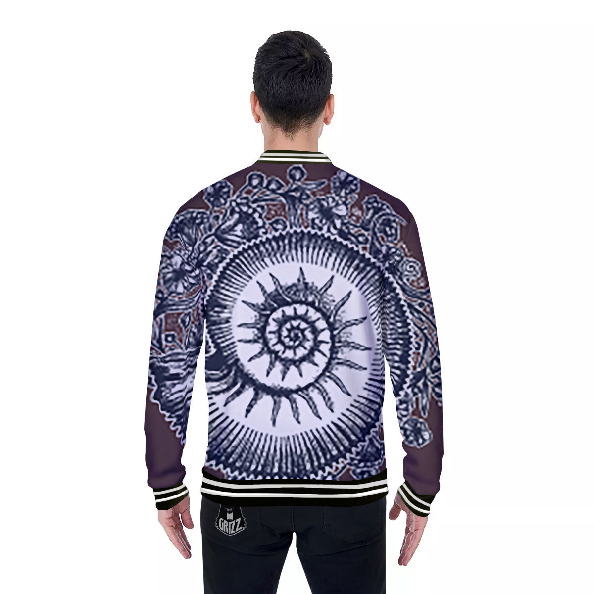 Fossil Ammonite Shell Print Baseball Jacket-grizzshop